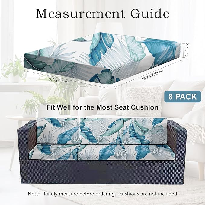 8Pcs Stretch Patio Cushion Covers Outdoor Couch Cover Replacement,Outdoor Sofa Covers for Patio Couch,Washable Furniture Cover (Tropical Flavor,Cushions Not Included) - Image 2