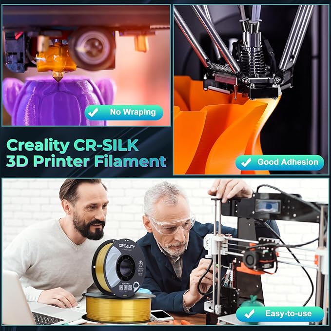 Creality Silk PLA Filament 1.75mm Gold, Shiny Metallic 3D Printer Filament 1Kg Spool, Dimensional Accuracy +/- 0.02mm, Compatible with Most FDM 3D Printers(Gold) - Image 7