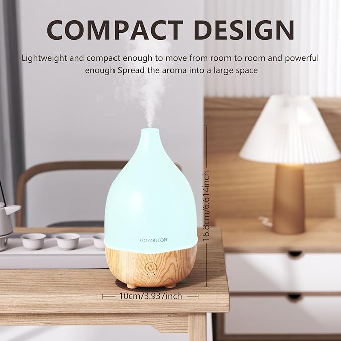 Essential Oil Diffuser, 200ml Small Aromatherapy Diffuser with 7 Color LED Lights Quiet Waterless Auto Shuts-off，Air Humidifier Aroma Diffuser，Ultrasonic Diffusers for Essential Oils for Office Home - Image 4