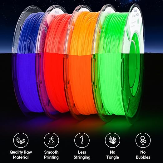 AMOLEN 95A TPU Glow in The Dark Filament Bundle, Red, Orange, Blue Purple, Green 1.75mm Soft Flexible TPU 3D Printer Filament, Best with UV Lamp, 200g x 4 Pack, Luminous Filament for Halloween - Image 3