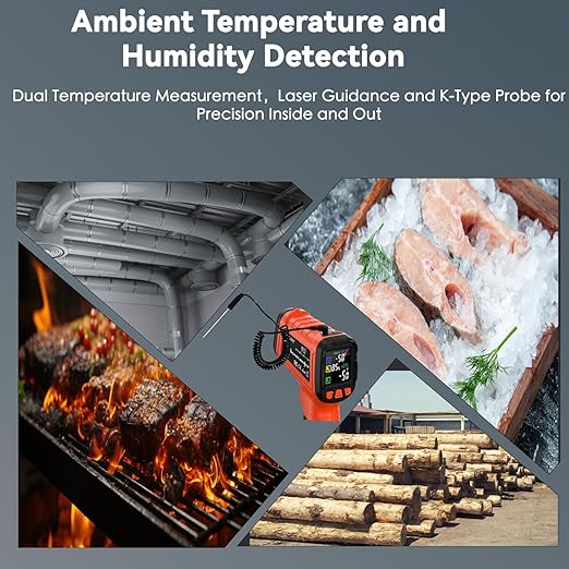 Laser Thermometer -58°F to 1796°F, Dual-Mode Infrared Thermometer Temperature Gun with K-Type Thermocouple, IR Thermometer Gun for Reptiles, Cooking, Griddle, Oven, 16:1 Home Handheld Temp Guns - Image 6