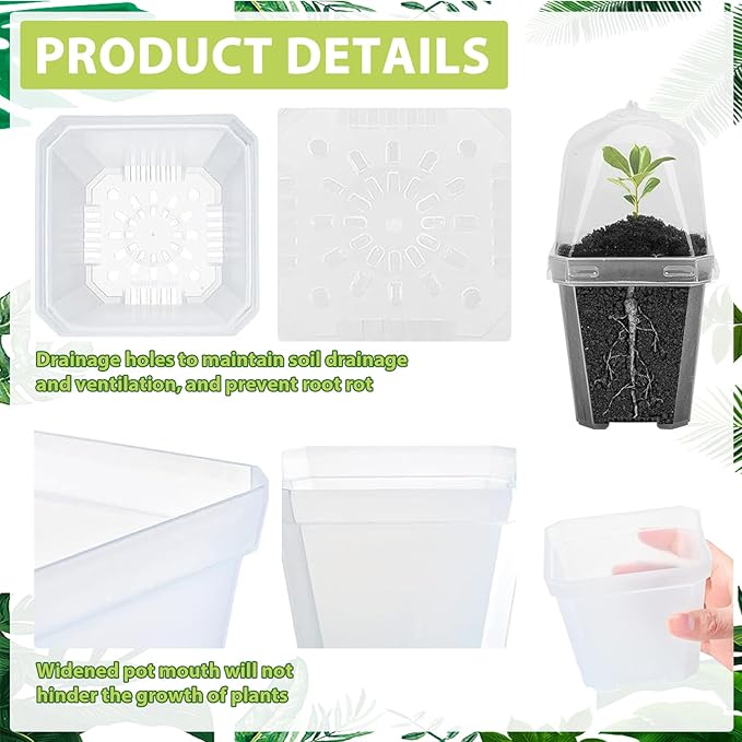 Hyuetrsa 30 Sets Plant Nursery Pots with Humidity Domes, 3" Plastic Gardening Pot with 30 Pcs Labels, Clear Seed Starting Pot Planter Containers with Drain Holes for Seedlings Vegetables Succulents - Image 3