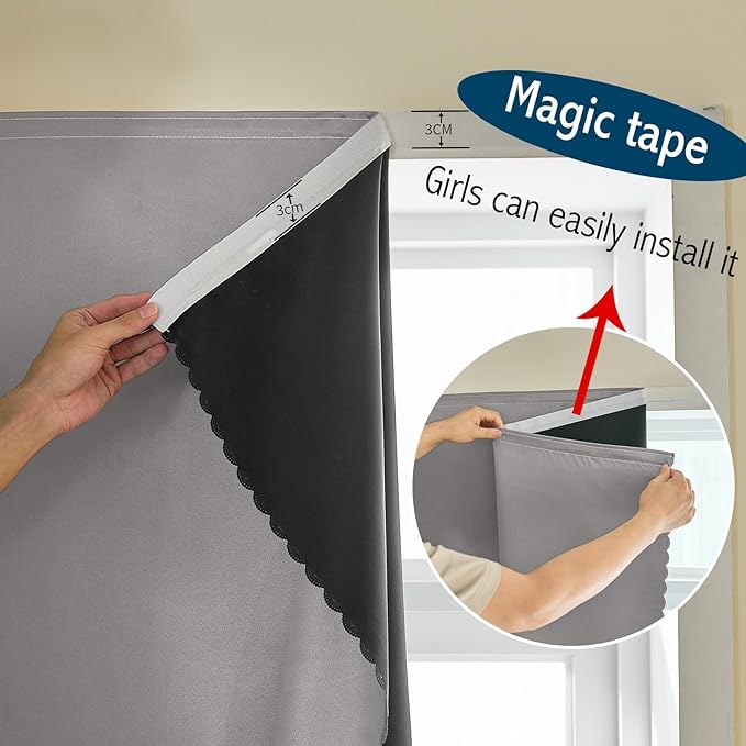 Adhesive Curtain 100% Blackout No-Drill Easy Install for Bedroom Blinds Light Blocking (Dark Grey-35 W x 63" L-1P) - Image 5