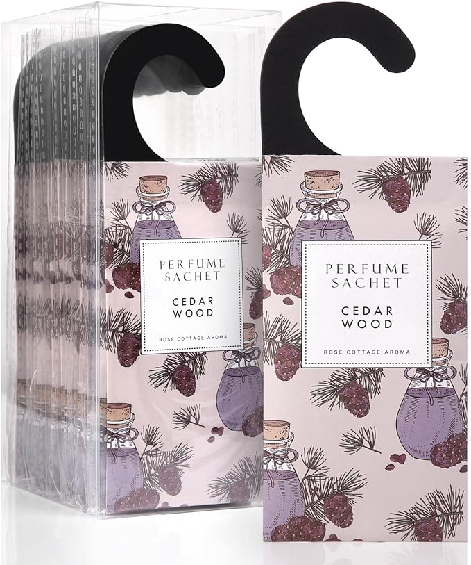 ROSE COTTAGE Large 12 Packs Cedar Wood Hanging Closet Deodorizer Air Freshener Long Lasting Scented Sachets Smell Goods for House by ROSECOTTAGE