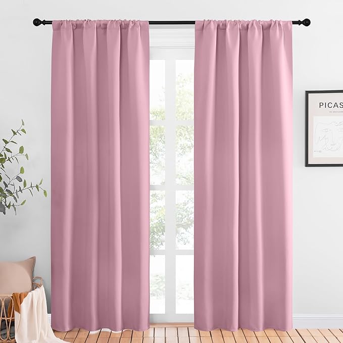 NICETOWN Blackout Curtains for Living Curtains, Rouge Pink, 2 Panels, 42 by 84, Room Darkening Window Curtain Panels, Easy-Care Solid Thermal Insulated Draperies/Drapes for Daughter Room by NICETOWN