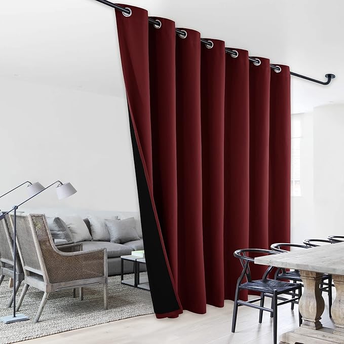 NICETOWN Thermal Insulated 100% Blackout Drape, Noise Reducing Performance Slider Curtain Panel with Black Lining, Full Light Blocking Patio Door Drapery (Burgundy Red, 1 PC, 100 inches x 95 inches) - Image 7