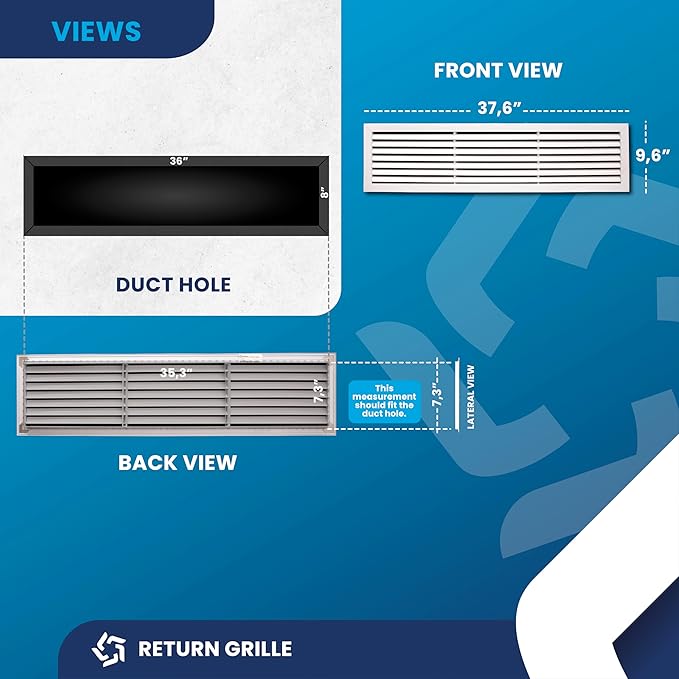 36x8 Inch (Duct Opening) Air Return Vent Cover Decorative – Premium Aluminum AC Vent Cover for Ceiling & Wall, Rustproof Grille, Ideal for Home HVAC Grille, Durable & Easy to Install by ACLAMINAIRE - Image 4