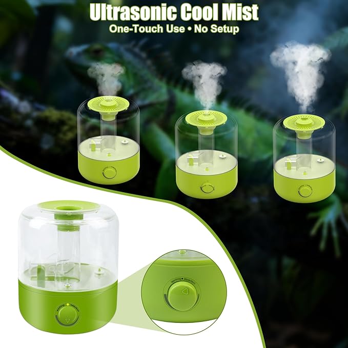 Terrarium Humidifier 2.5L – Top-Fill Ultrasonic Reptile Mister System, Adjustable Cool-Mist Fogger with Quiet Auto Shut-Off, Single/Dual Hose Mister for Reptile Tank & Vivariums - Image 3