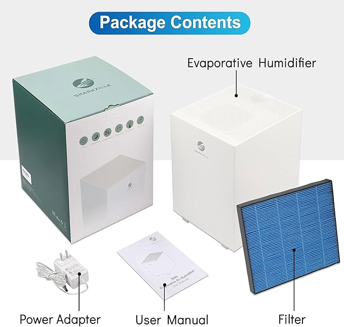 SHARKZILLA Evaporative Humidifiers for Bedroom, 1.3Gallon No Mist Humidifiers for Baby, Top Fill Air Humidifier with Filter, Timer, Quiet - Image 2