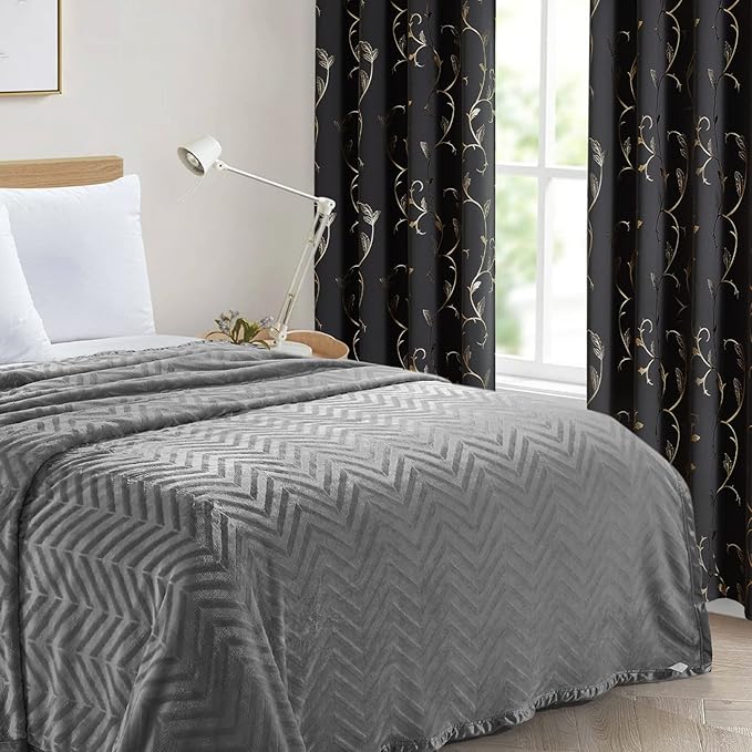 BUHUA Black Blackout Curtains with Gold Wave Line Foil Design,Room Darkening Curtains 63 Inches Long,Noise Reducing Blackout Drapes,Sliding Door Curtains Thermal for Living Room 2 Panels Set,52W×63L - Image 3