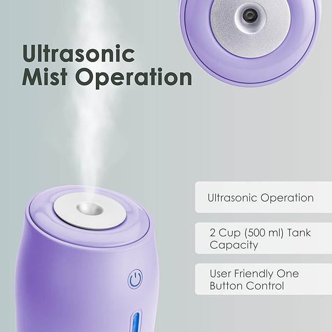 Aqua Glo Personal, Portable Humidifiers for Bedroom – Ultrasonic Cool Mist Humidifier with Built In Rechargeable Battery. Air Humidifier for Baby, Plants, Home, Office, Travel. Lavender - Image 5