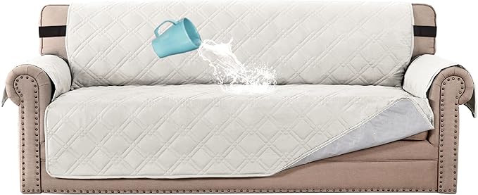 H.VERSAILTEX 100% Waterproof Sofa Slipcover Washable Sofa Cover Non-Slip Couch Cover for 3 Cushion Cover Furniture Protector for Pets Couch Slipcovers with Puppy Paw Silicone Backing(Sofa, Off White) by HVERSAILTEX