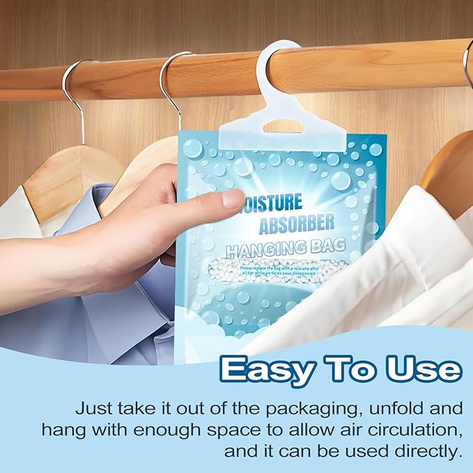 Moisture Absorbers Packets - 20 Pack Hanging Moisture Absorbers Dehumidifier Bags for Closet Bathroom Kitchen, Fragrance Free Humidity Absorber Packs, Removes Moisture & Odors - Image 7