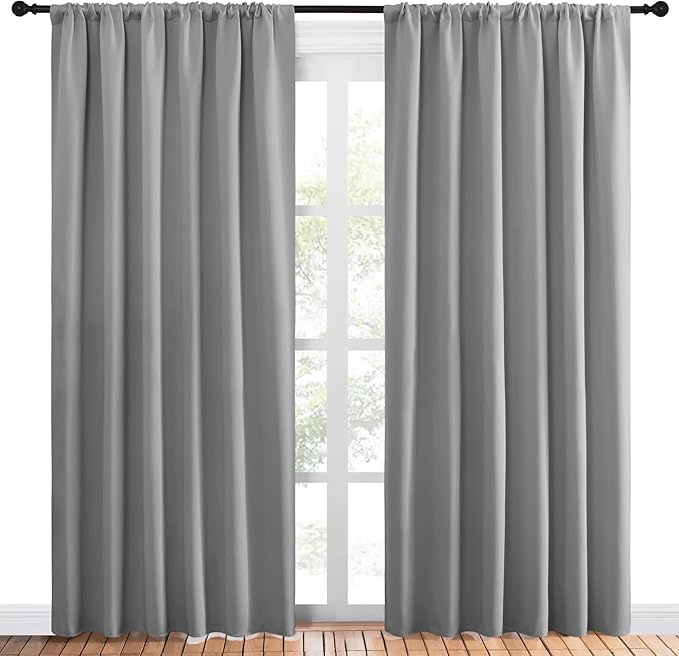 NICETOWN Blackout Curtain Panels 84 inches Long - Thermal Insulated Rod Pocket Blackout Drapes/Draperies for Sliding Glass Door Doorway (2 Panels, W70 x L84 inches, Silver Grey) - Image 2