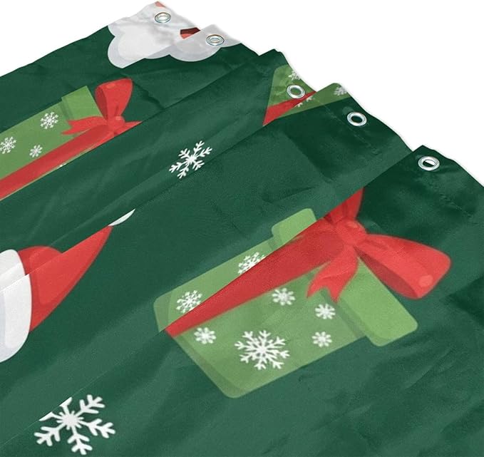 Snow Christmas Santa Green Shower Curtain Liner 72×72 inch for Bathroom Curtain Anti Mold Shower Curtain with Hooks Bathroom Accessories - Image 3
