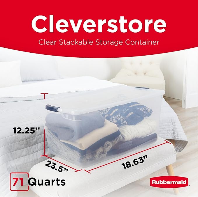 Rubbermaid Cleverstore 71 Qt Clear Storage Bins with Lids, 4-Pack, Stackable, BPA-Free, Made in USA - Image 2