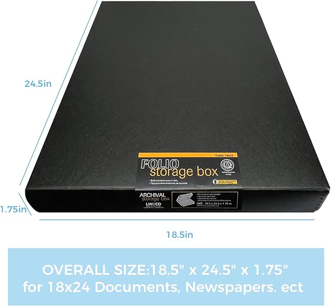 Lineco Folio Storage Box, Clamshell Design with Metal Edge. 18.5x24.5x1.75 Inches, Archival Boxboard, Preserve Photos, Cards, Magazines, Documents, Art, Ephemera, Family Records, Black, Pack of 2 - Image 2