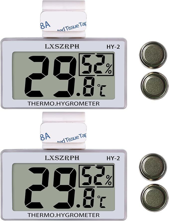 Reptile Hygrometer Thermometer, Digital Amphibian Hygrometer Thermometer with Hook, Temperature Humidity Meter Gauge for Reptile Tanks, Terrariums, Vivarium, LCD Display (2 Packs) by GXSTWU