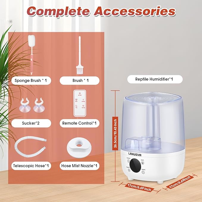 LANUEVA Reptile Humidifier with Humidity Control, Reptile Fogger with 4L Large Tank & Telescopic Hose for Terrariums, Remote Control & Touch Screen, Timing Function, for Reptiles, Green Plants (4L) - Image 6