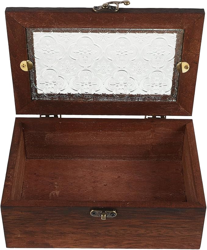 Vintage Flower Jewelry Box with Glass Lid and Metal Clasp, Small Wooden Trinket Case for Home Storage and Dust Protection, Retro Display Organizer for Accessories and Keepsakes by StylishBagToCreateStyle