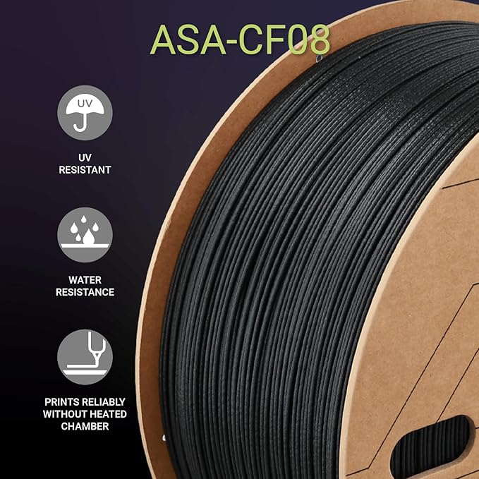 Polymaker Fiberon ASA-CF08 Black Carbon Fiber 3D Printing Filament 1.75mm 3KG, UV & Weather Resistant, High Rigidity, Heat Resistant, Easy to Print, Functional Parts & Prototypes, 6 Vibrant Colors - Image 2