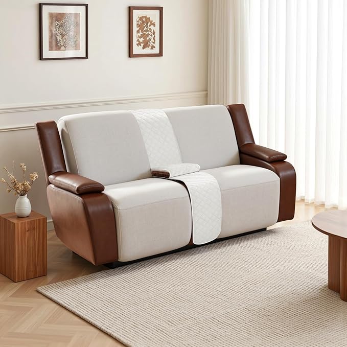 Arfntevss Recliner Sectional Couch Covers for Reclining Sectional L Shape Sofa Cover Non Slip Washable Recliner L Shaped Slipcover Middle Console Protector (1 Console Cover, Cream White) - Image 6