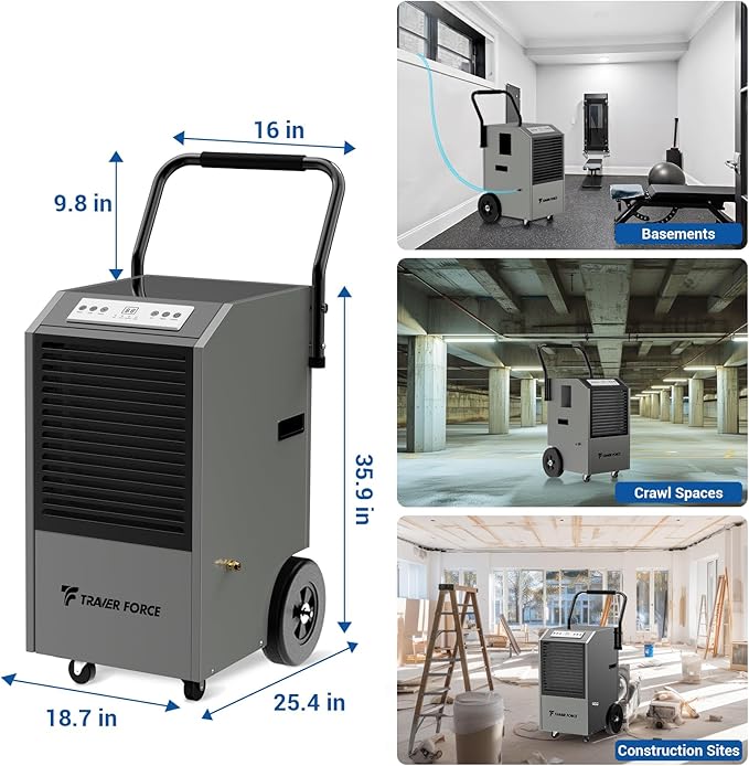 Traver Force Commercial Dehumidifier, 170 Pint Large Dehumidifier with Pump Drain Hose, Up to 7,500 sq. ft, for Crawl Space, Basement, Warehouse, Water Damage Restoration, Job Sites - Image 7