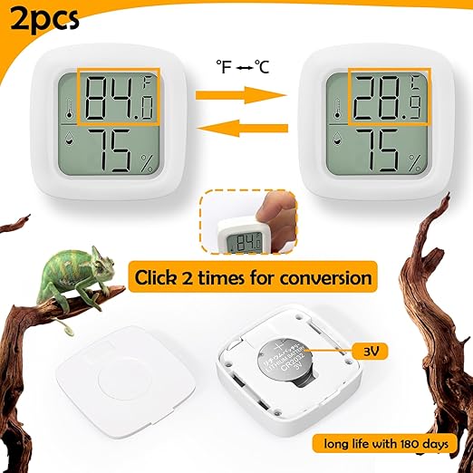 2 PCS Reptile Thermometer and Humidity Gauge With On-Off, Tank Accessories for Jumping Spider, Leopard Gecko, Hermit Crab, Ball Python, Lizard - Image 4