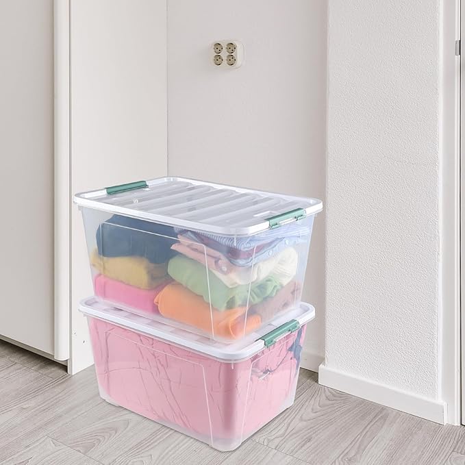 80 L Large Plastic Storage Bins with Lids, 4 Pack Wheeled Clear Storage tote with Latch Handle - Image 6