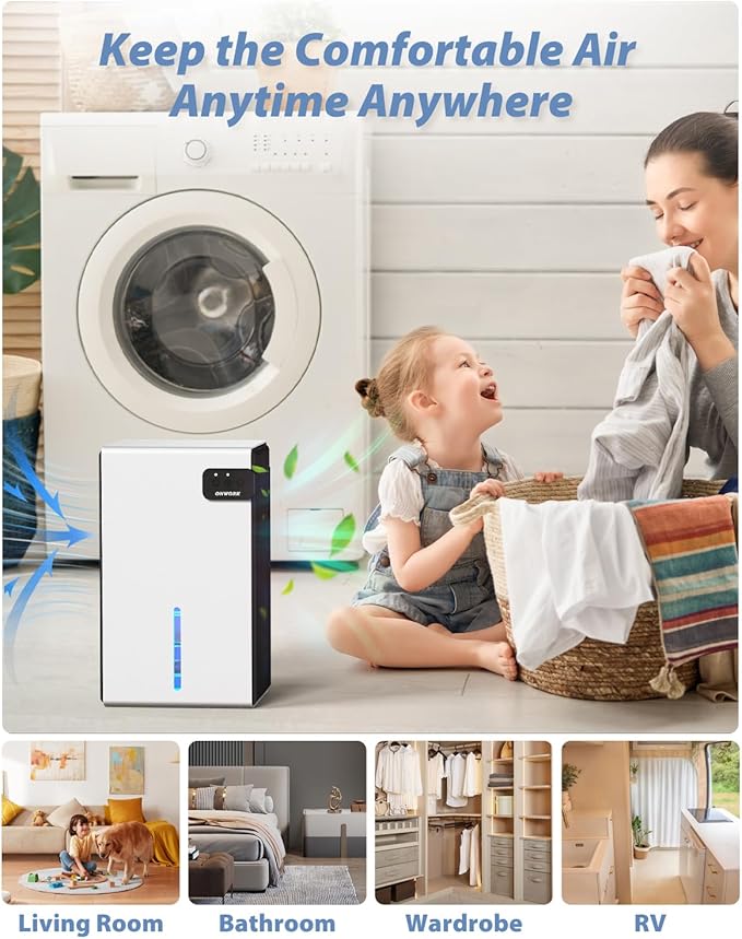 Dehumidifier, 95 OZ Dehumidifiers for Home (800 sq.ft), Quiet Small Dehumidifiers for Bedroom Bathroom Basements Closet RV, Auto Shut Off, Two Working Models and 7 Colors LED（White） - Image 7