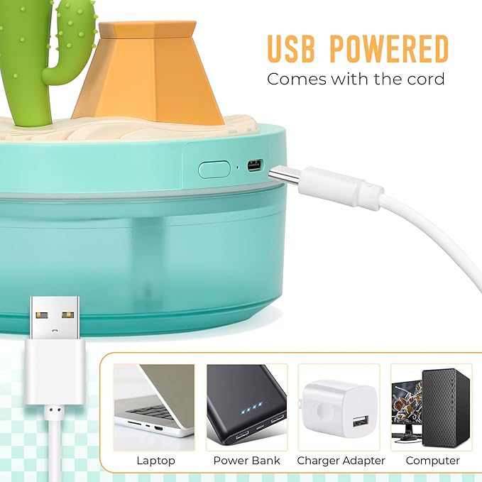 Cactus Mini Humidifier, Cute Desktop Humidifiers for Bedroom, 320ml Portable Small Cool Mist Humidification, USB Powered, Auto Shut-Off, Perfect for Home, Office & Indoor Plants - Image 5