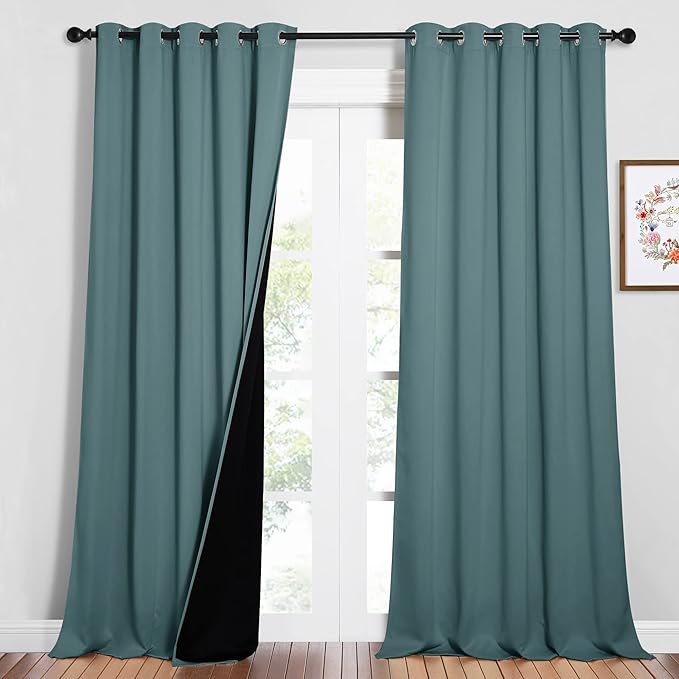 NICETOWN Full Shading Cold Blocking Curtains for Windows, Super Heavy-Duty Black Lined Blackout Curtains for Bedroom, Privacy Assured Window Treatment (Aqua, Pack of 2, 62 inches W x 95 inches L) by NICETOWN