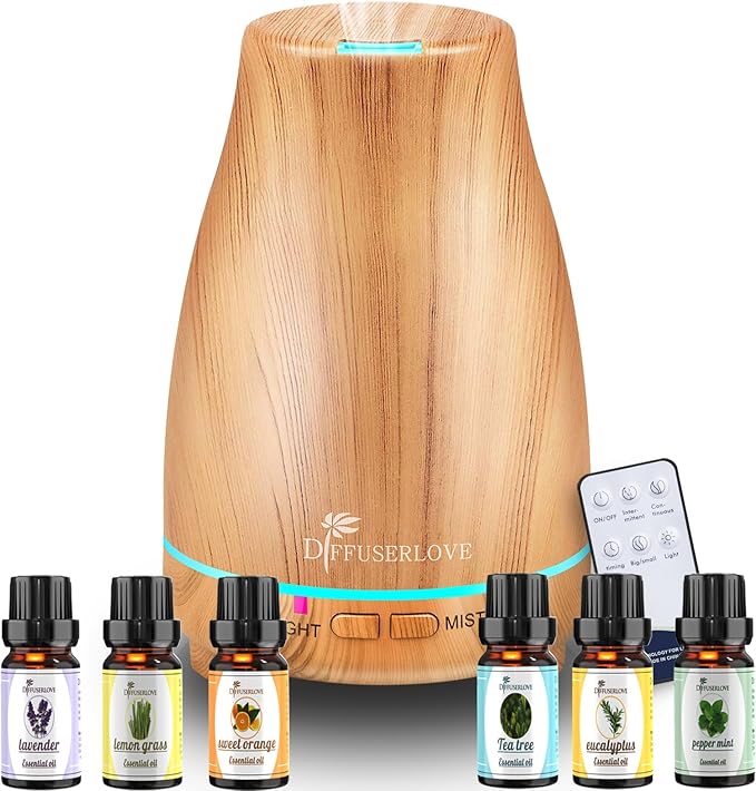 Diffuserlove Essential Oil Diffuser 200ML Aroma Diffuser Mist Humidifiers with 7 Color LED Lights, Auto Shut-Off Function for Bedroom Office Room House by Diffuserlove