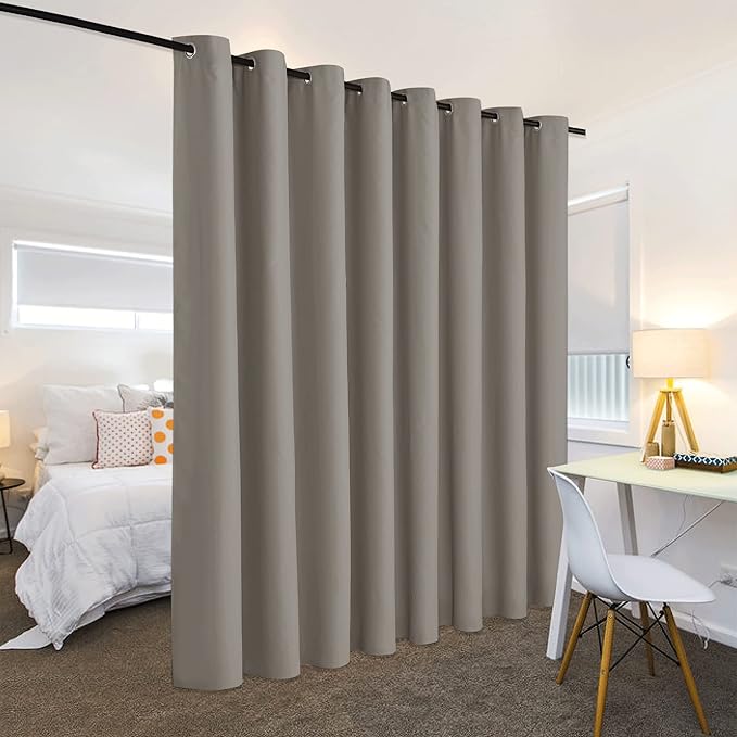 RYB HOME Extra Wide Curtains for Divider Room Separation Soundproof Temporary Door Curtains for Bedroom Closet Office Theatre Garage Living Room Privacy Drop Cloth, W 180 x L 84 inches, Sand - Image 3