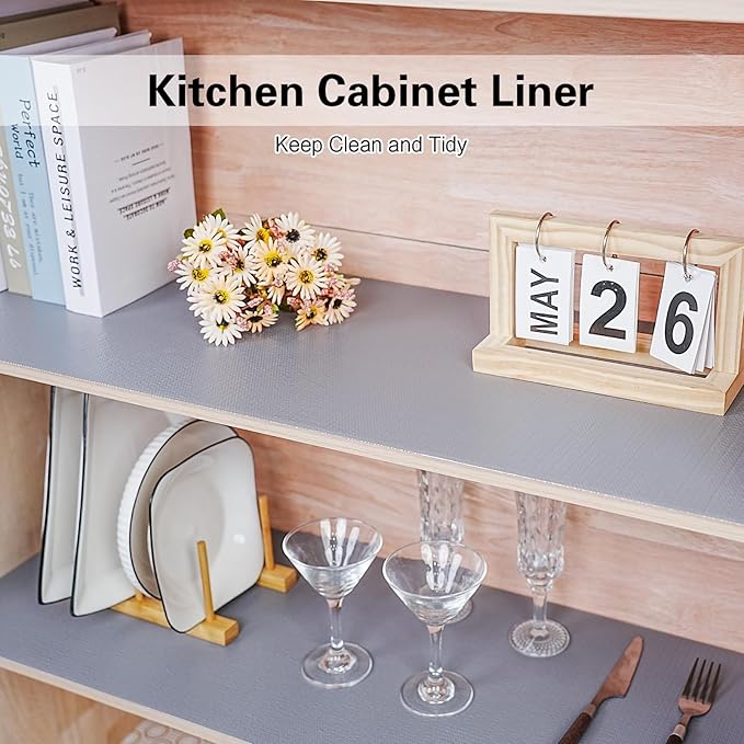 Drawer and Shelf Liner for Kitchen Cabinet,Non-Adhesive Cabinet Liner 18in x 20FT,Waterproof Shelf Paper Non-Slip Mats Cupboard Liners Contact Protect Dresser/Shelves/Table-Grey - Image 4