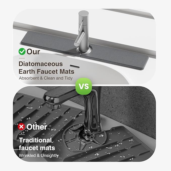 23.6" x 4" Stone Faucet Mat for Kitchen Sink, Quick Drying Diatomite Sink Tray, Faucet Sink Splash Guard for Prevents Moisture Buildup (Dark Gray) - Image 6