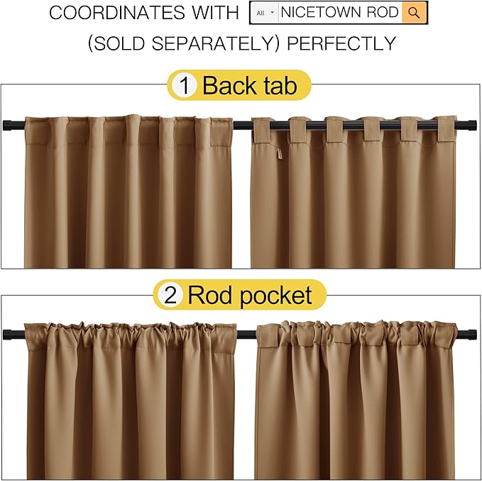NICETOWN Blackout Curtain Panels for Living Room - (Gold Brown Color) 52x63 Inch, 2 Panels Set, Room Darkening Blackout Drapes for Window - Image 3
