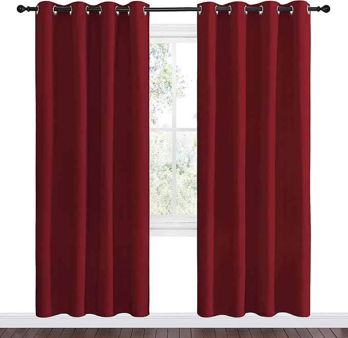 NICETOWN Christmas Blackout Curtain Panel Grommet - Home Decorations Thermal Insulated Solid Grommet Top Blackout Living Room Panels/Drapes for Gift (Burgundy Red, 1 Pair, 55 x 78-Inch) - Image 2