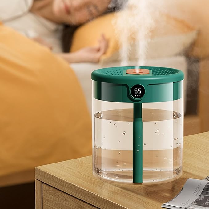 2L Humidifier, Double Nozzle Humidifier, Top Fill Cool Mist Humidifier, USB Humidifier with LCD Humidity Display, Large Capacity Fragrance Oil Diffuser for Home Bedroom[Green] - Image 4