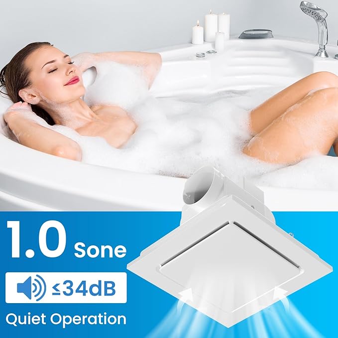 Hon&Guan Bathroom Exhaust Fan, Quiet Square Bathroom Vent Fan 111 CFM, 1.0 Sones, Ceiling Mount Ventilation Fan, Bath Ceiling Fans, Exhaust Fan for Home Bath Hotel - Image 3
