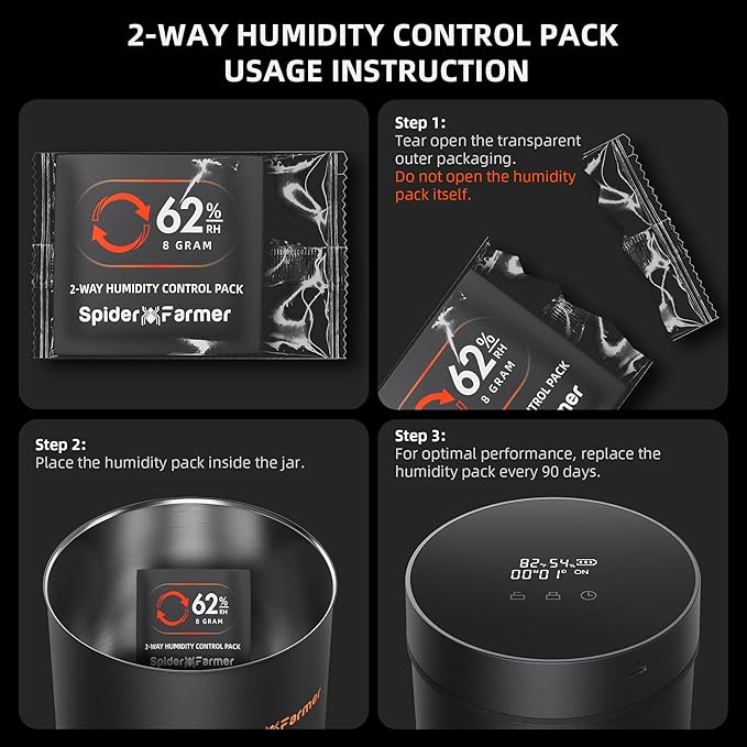 Spider Farmer 62% RH 8g Size Two-Way Humidity Control Packs, 10 Packs, Each Maintains Freshness for 1 oz, Moisture Balancer for Herbs, Great for Mason Jars & Small Containers - Image 6