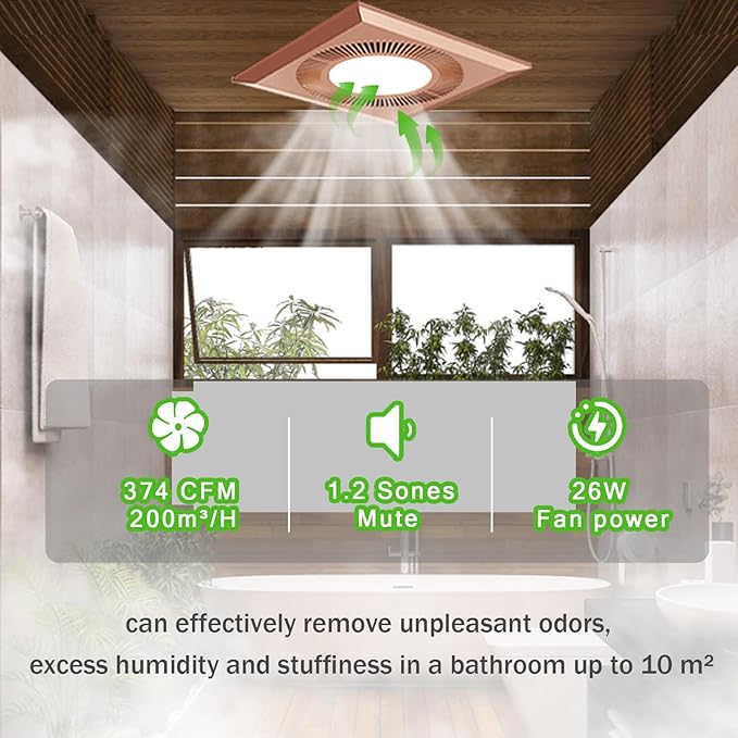 Bathroom Exhaust Fan with LED Light Vent Fans for Ceiling,Ventilation Fan Light Combo 374 CFM 1.2 Sones Quiet for Bathroom Shower Restroom Farmhouse - Image 3