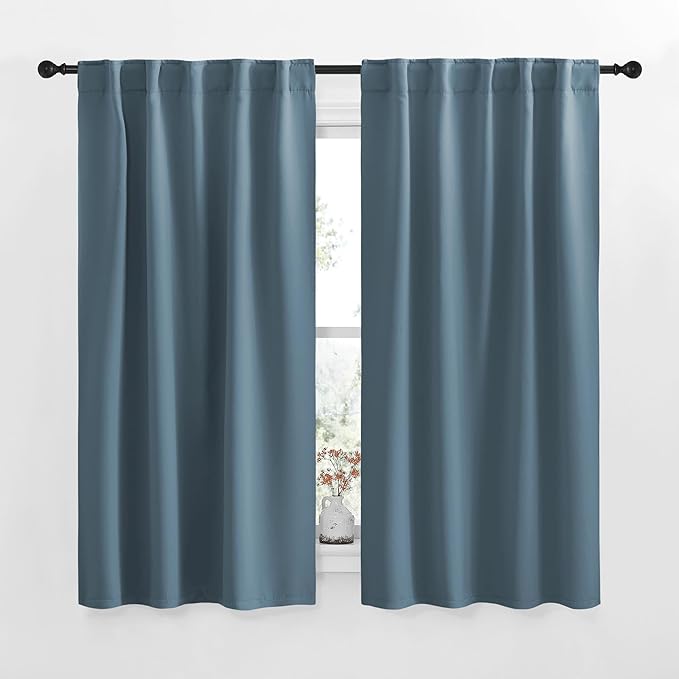 NICETOWN Blackout Curtain Panels for Living Room - (Smoky Blue Color) 34x48 inch, 2 Panels Set, Room Darkening Blackout Drapes for Window by NICETOWN