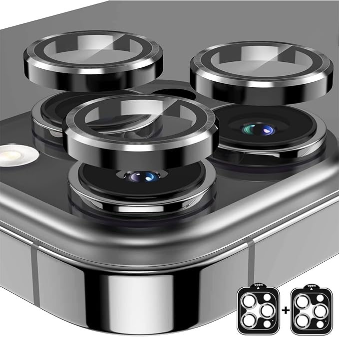 2 Pack Camera Lens Protector for iPhone 16 Pro/iPhone 16 Pro Max,9H Tempered Glass Scratch Resistant Metal Ring Camera Cover,Case Friendly Camera Screen Protector Accessories,Black by AFENGBOX