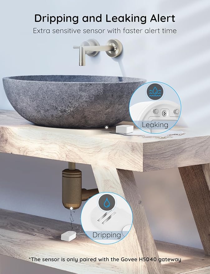 Govee Water Leak Detectors 2 Pack, 100dB Adjustable Audio Alarm Sensor, Sensitive Leak and Drip Alert, for Kitchen Bathroom Basement (Cannot Connect to Wi-Fi Directly) - Image 5