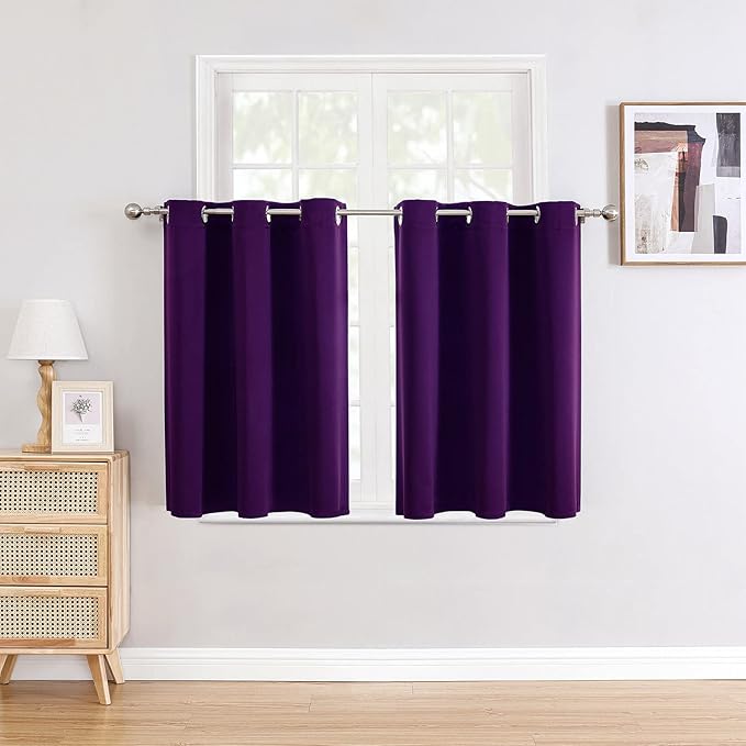 ChrisDowa Small Window Curtains for Kitchen and Bedroom - Grommet Short Thermal Insulated Room Darkening Curtains (2 Panels, Royal Purple, 52 x 36 Inch) by ChrisDowa