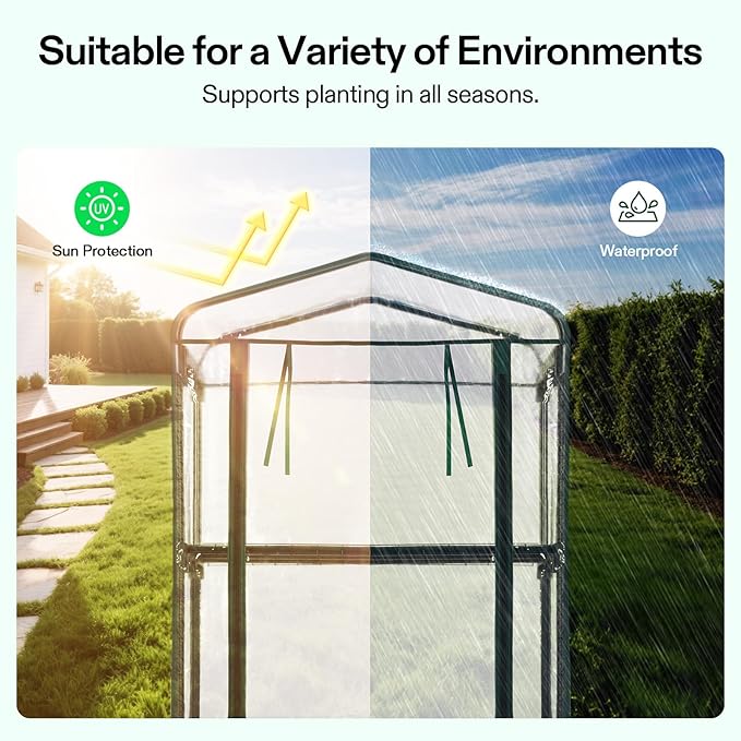 VIVOSUN Mini 4-Tier Greenhouse with Wheels, 27 x 19 x 63-Inch Reusable Portable Warm House with Clear PVC Cover and Shelf for Compact Garden and Small Backyards, with Wheels - Image 4