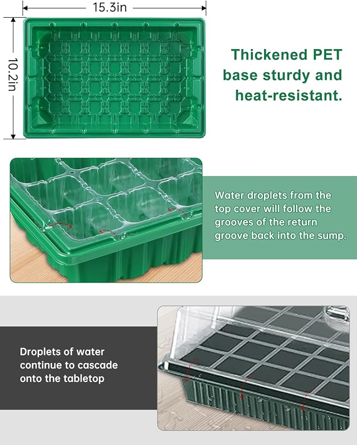 2 Packs Large Seed Starter Tray, Adjustable Brightness and Timer with 48 Full Spectrum LEDs, Seed Starter Kit with Drainage Holes, Tools and Labels for Indoor Plant Growing and Outdoor Gardening - Image 5