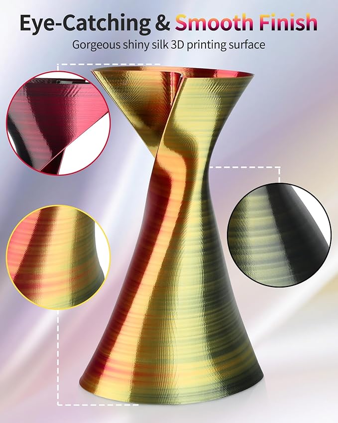 LANDU Silk Tri-Color PLA Filament 1.75mm 2Kg, 2Pcs 1KG Triple Color Silk PLA Filament, Silk Bundle PLA Filament, Neatly Wound 3D Printer Filament, Multicolor Filament +/-0.02mm, Black Red Gold - Image 3