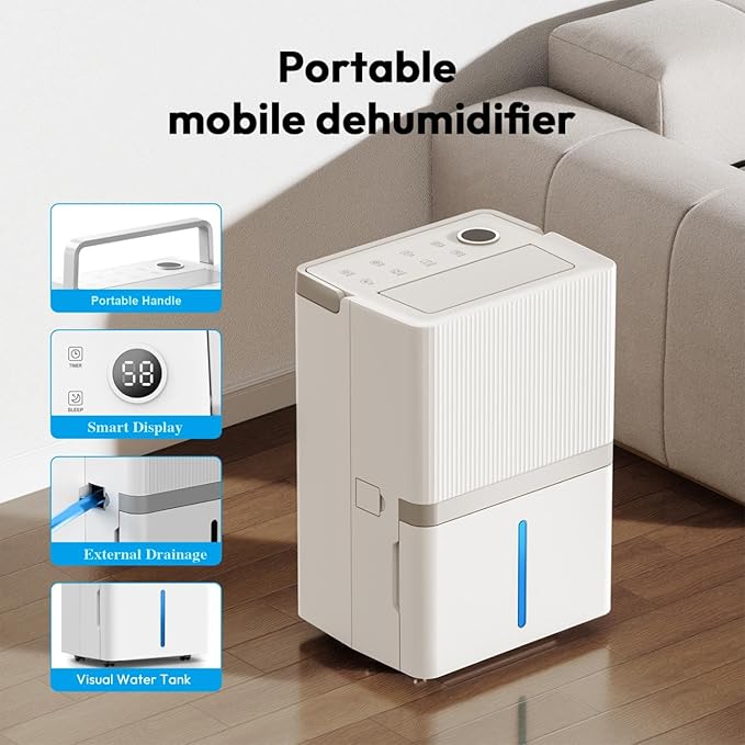 Dehumidifier for Basement, 95 Pint Smart Home Dehumidifier with Drain Hose and 180 OZ Large Water Tank,Up to 5000 Sq. Ft, 24H Timer, Auto Defrost Function,Low Noise,Energy Saving - Image 6